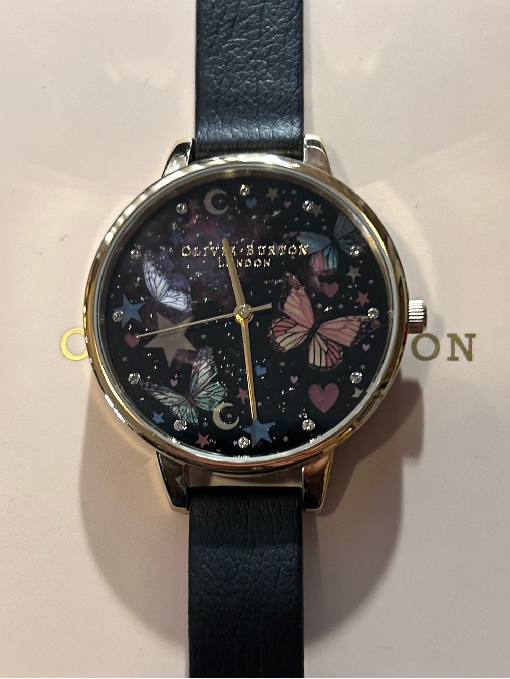 Olivia Burton Night Garden Watch With 34mm Black Face With Butterfly’s & Stars